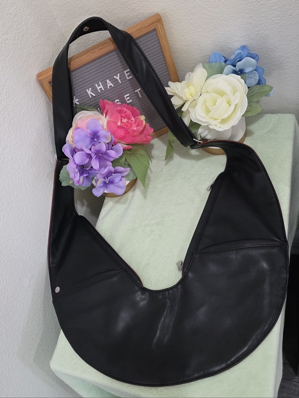 Black And Brown Crescent Crossbody Bag - Leather Sash Bag